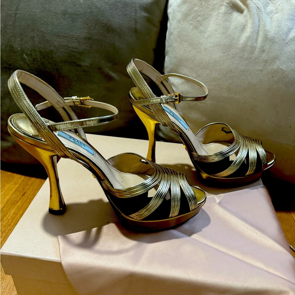 Prada Gold and black heels